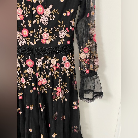 French Connection Eve midi dress with embroidery and mesh detailing in black - Picture 11 of 11